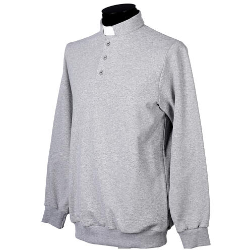 Camisa polo de sacerdote de fato manga comprida 3 botões cinzento claro Cococler 3