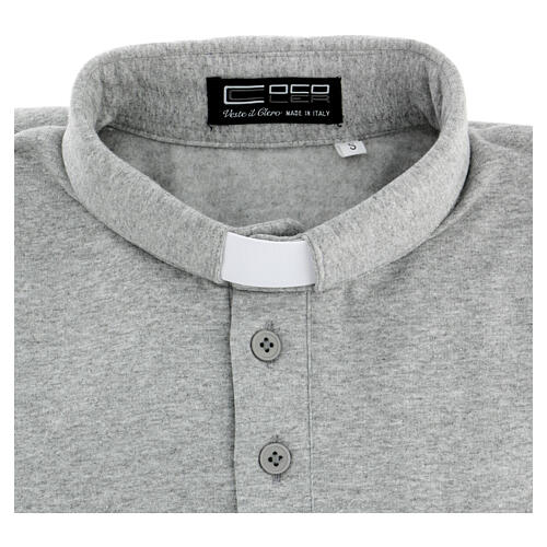 Camisa polo de sacerdote de fato manga comprida 3 botões cinzento claro Cococler 5