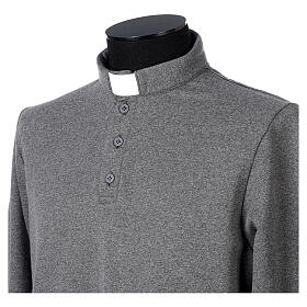 Camisa polo de sacerdote de fato manga comprida 3 botões cinzento escuro Cococler