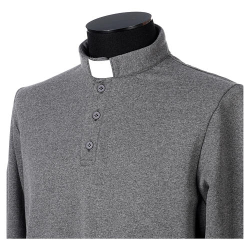 Camisa polo de sacerdote de fato manga comprida 3 botões cinzento escuro Cococler 2