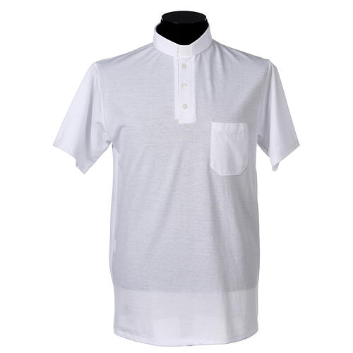 Camisa polo de sacerdote manga curta piquet imperial imitação fio de Escócia branca Cococler 1
