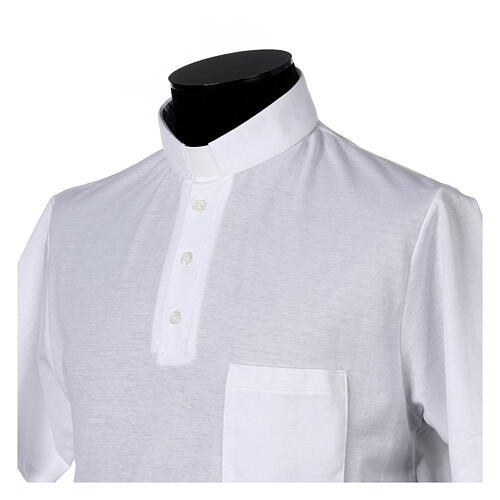 Camisa polo de sacerdote manga curta piquet imperial imitação fio de Escócia branca Cococler 2