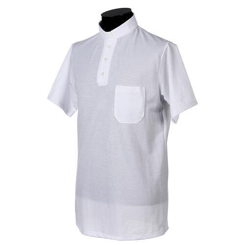 Camisa polo de sacerdote manga curta piquet imperial imitação fio de Escócia branca Cococler 3