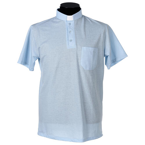 Light blue Clergy t-shirt, lisle-like cotton, piqué weaving Cococler 1