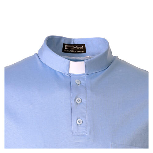 Camiseta cuello clergy algodón piqué imperial simil escocia celeste CocoCler 3