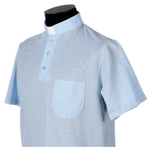 T-shirt col clergy piqué impérial imitation fil d'Écosse bleu ciel Cococler 2