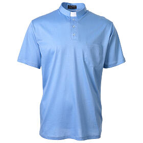 Camisa polo de sacerdote manga curta piquet imperial imitação fio de Escócia azul claro Cococler
