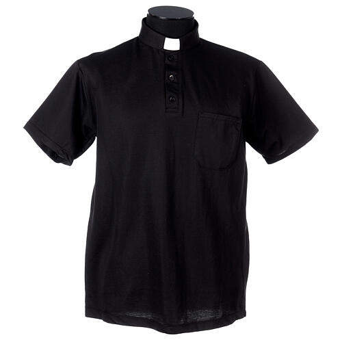 Camiseta cuello clergy simil escocia piqué imperial negro CocoCler 1