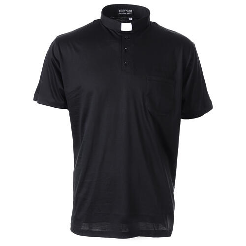 Camiseta cuello clergy simil escocia piqué imperial negro CocoCler 1