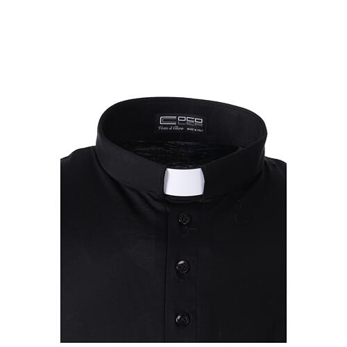 T-shirt col clergy piqué impérial imitation fil d'Écosse noir Cococler 2