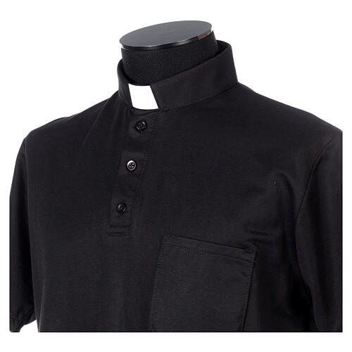 Camisa polo de sacerdote manga curta piquet imperial imitação fio de Escócia preta Cococler 2
