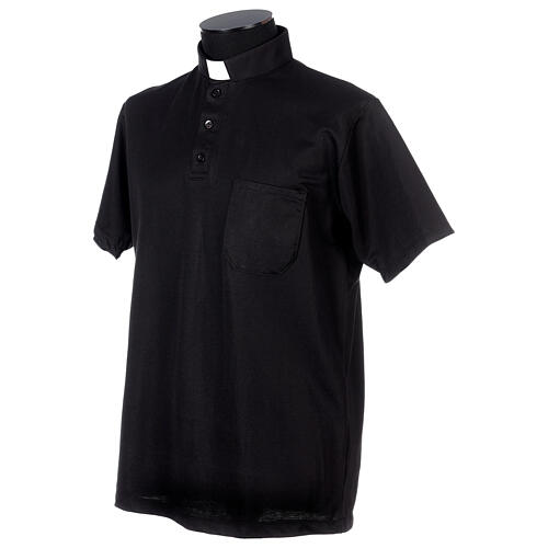 Camisa polo de sacerdote manga curta piquet imperial imitação fio de Escócia preta Cococler 3