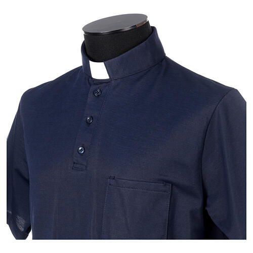 Camisa polo de sacerdote manga curta piquet imperial imitação fio de Escócia azul escuro Cococler 2