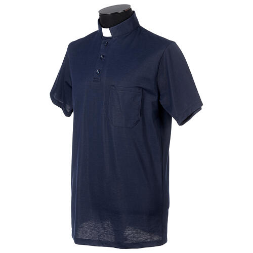 Camisa polo de sacerdote manga curta piquet imperial imitação fio de Escócia azul escuro Cococler 4