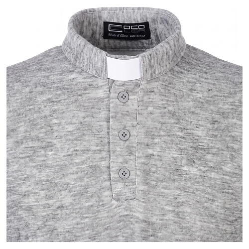 T-shirt manches longues col clergy viscose mixte gris clair Cococler 3