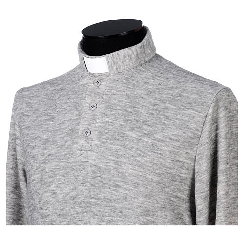 Long sleeve clergy shirt Cococler light gray viscose blend polo 3