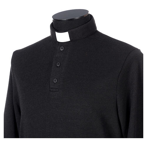 T-shirt manches longues col clergy viscose mixte noir Cococler 2