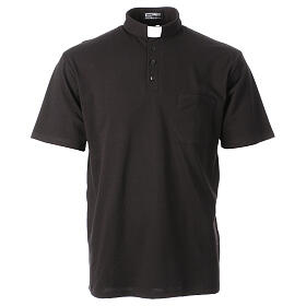 Black clergy polo shirt, short-sleeved, CocoCler Piquet regular