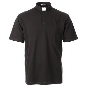 Camisa polo preta manga curta colarinho de sacerdote CocoCler Piquet regular