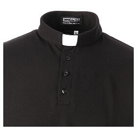 Camisa polo preta manga curta colarinho de sacerdote CocoCler Piquet regular