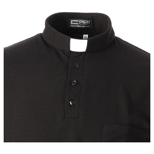 Camisa polo preta manga curta colarinho de sacerdote CocoCler Piquet regular 4