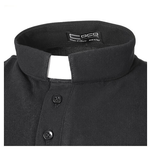 Camisa polo preta manga curta colarinho de sacerdote CocoCler Piquet regular 3