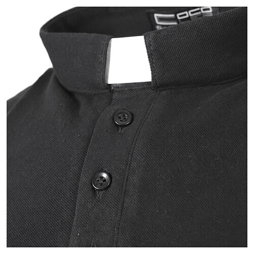 Camisa polo preta manga curta colarinho de sacerdote CocoCler Piquet regular 6
