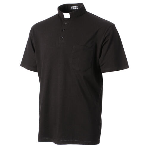 CocoCler Piquet regular short-sleeved black polo shirt with clergy collar 3