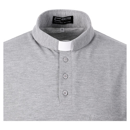Camisa polo cinzenta manga curta colarinho de sacerdote CocoCler Piquet regular 4