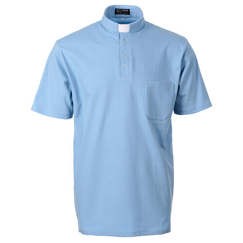 Camisa polo azul claro manga curta colarinho de sacerdote CocoCler Piquet regular 1