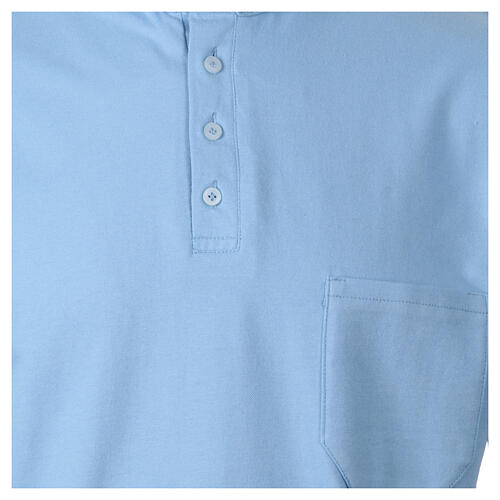 Camisa polo azul claro manga curta colarinho de sacerdote CocoCler Piquet regular 2