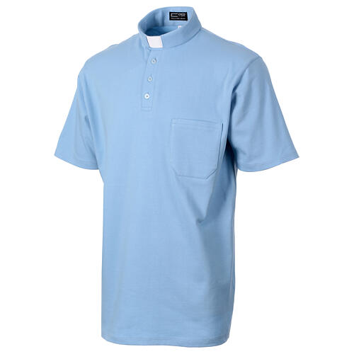 Camisa polo azul claro manga curta colarinho de sacerdote CocoCler Piquet regular 3