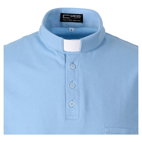 Camisa polo azul claro manga curta colarinho de sacerdote CocoCler Piquet regular 4