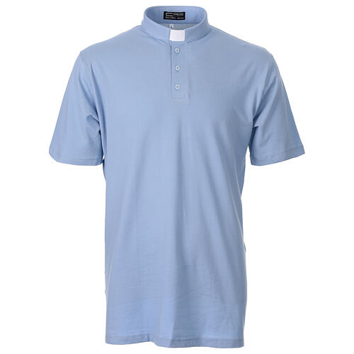 Light blue clergy shirt CocoCler polo short sleeve Piquet regular 1