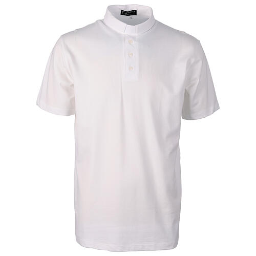 White clergy polo shirt, short-sleeved, CocoCler Piquet regular 1