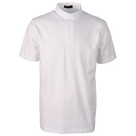 Camiseta polo blanca CocoCler cuello clergy Piqué manga corta regular