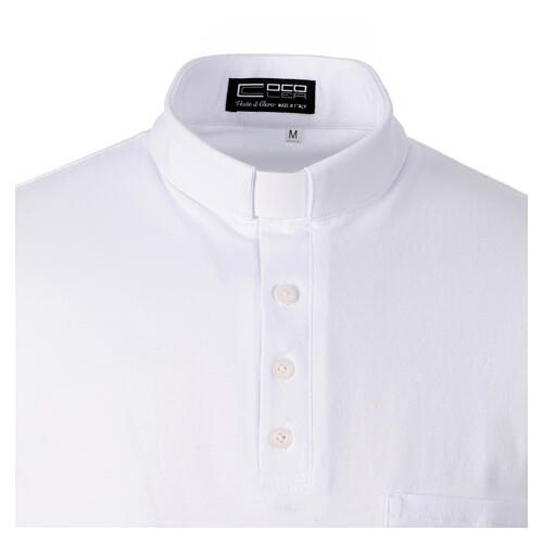 Camiseta polo blanca CocoCler cuello clergy Piqué manga corta regular 4
