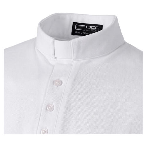 Maglia polo bianca CocoCler collo clergy Piquet manica corta regular  3