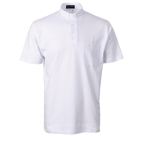 CocoCler white polo clergy shirt Piquet, regular short sleeves 1