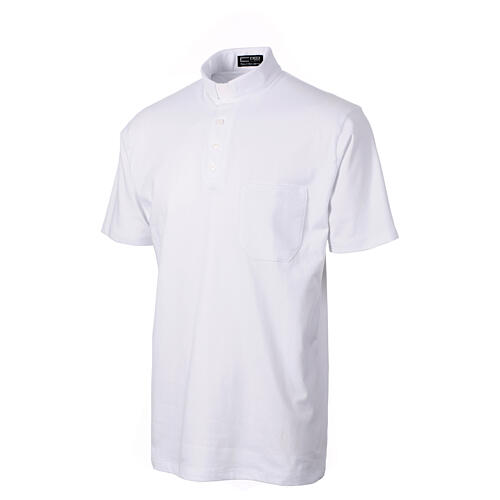 CocoCler white polo clergy shirt Piquet, regular short sleeves 3