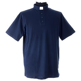 Camiseta azul CocoCler polo cuello clergy Piqué manga corta regular