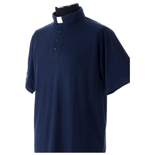 Camiseta azul CocoCler polo cuello clergy Piqué manga corta regular 3
