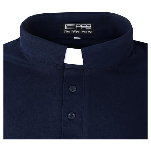 Camiseta azul CocoCler polo cuello clergy Piqué manga corta regular 5