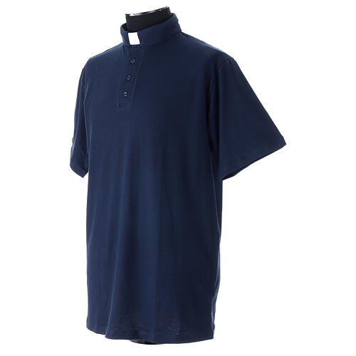 Camisa polo azul escuro manga curta colarinho de sacerdote CocoCler Piquet regular 2