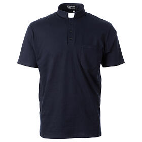 CocoCler blue polo clergy shirt Piquet, short sleeves regular fit