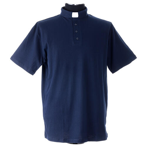 CocoCler blue polo clergy shirt Piquet, short sleeves regular fit 1