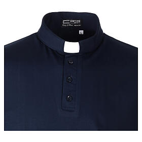 Clergy polo shirt with clergy collar blue short sleeve lisle cotton Cococler 