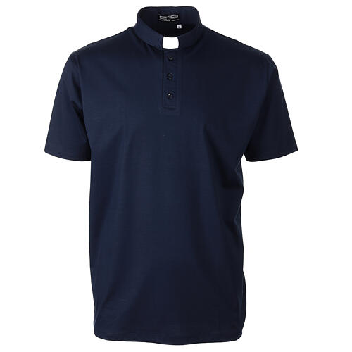 Clergy polo shirt with clergy collar blue short sleeve lisle cotton Cococler  1