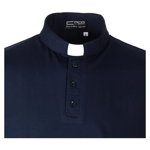 Clergy polo shirt with clergy collar blue short sleeve lisle cotton Cococler  2