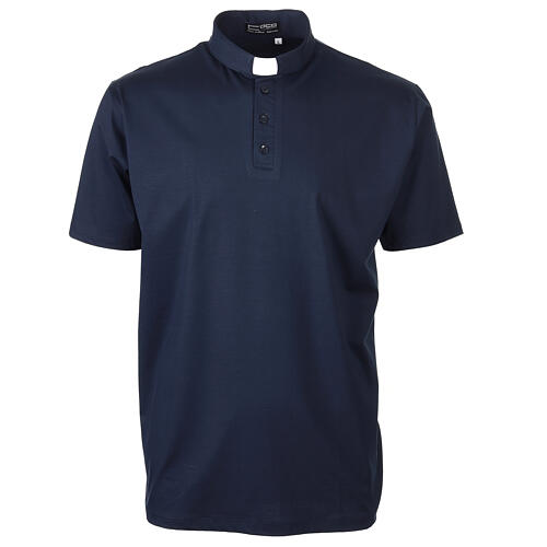 Clergy polo shirt with clergy collar blue short sleeve lisle cotton Cococler 1
